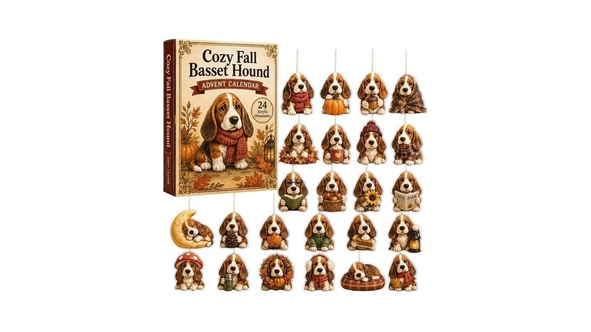 Basset Hound Advent Calendar 2026, 24-day Cute 2d Acrylic Dog,