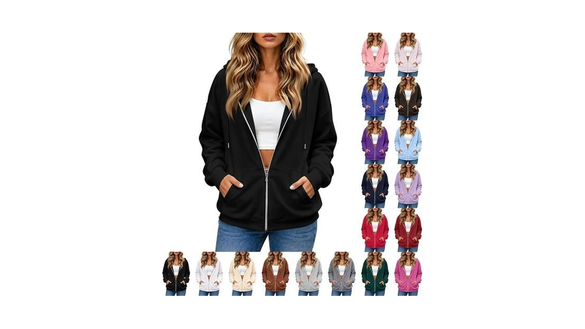 Full Front Zip Hoodies For Women Fleece Oversized Sweatshirt Cozy