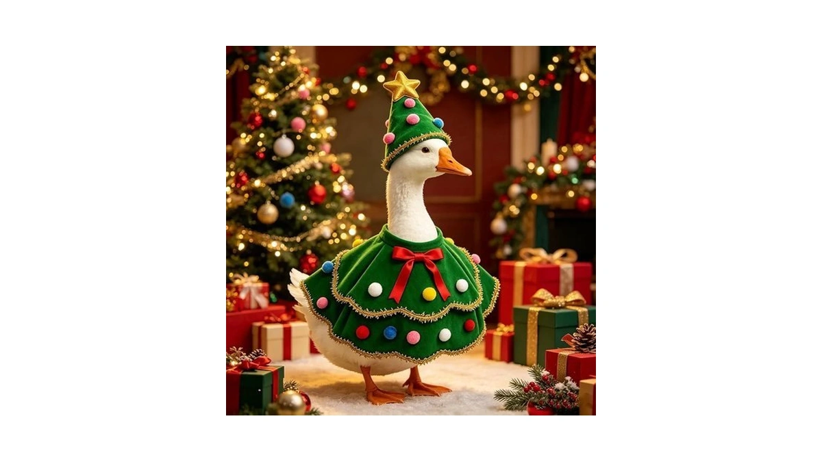 Christmas Tree Goose Outfits With Hat For 23'' Statue, Porch