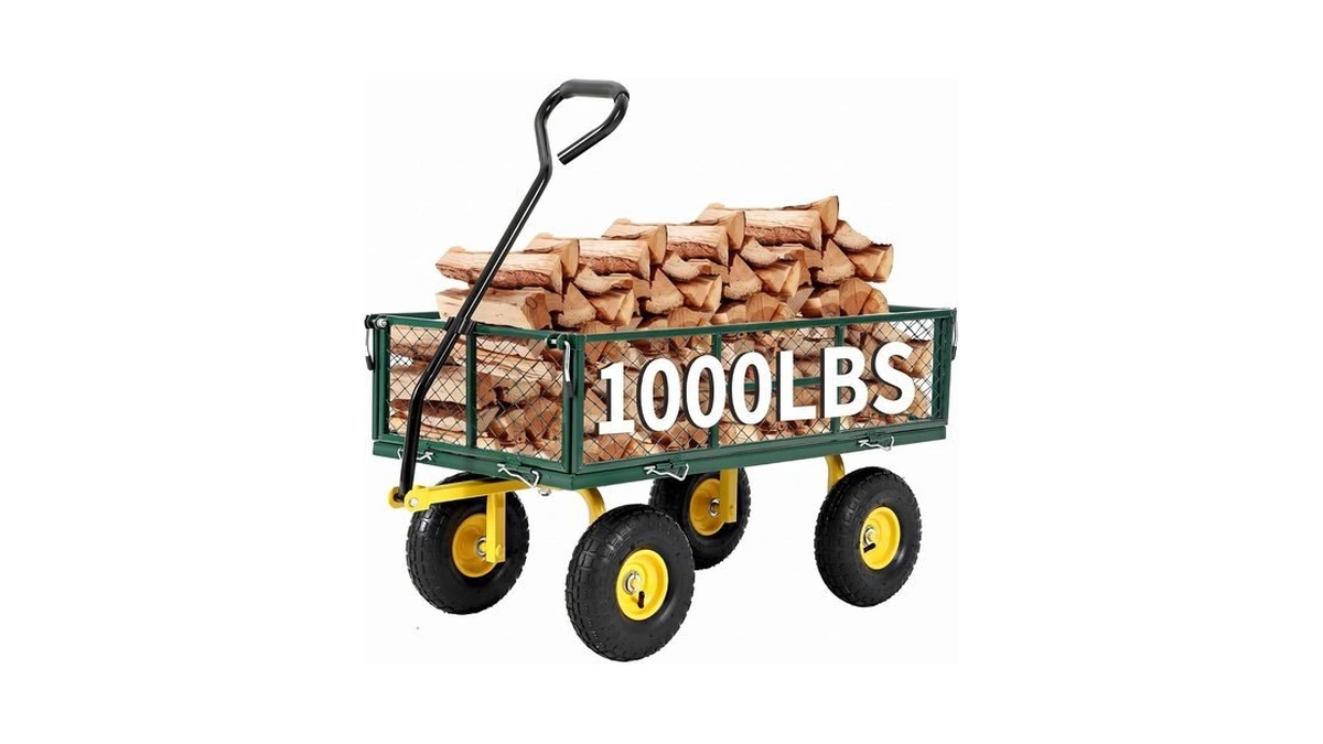 Idealhouse 1000 Lbs Steel Garden Cart, Heavy Duty Wagon Cart