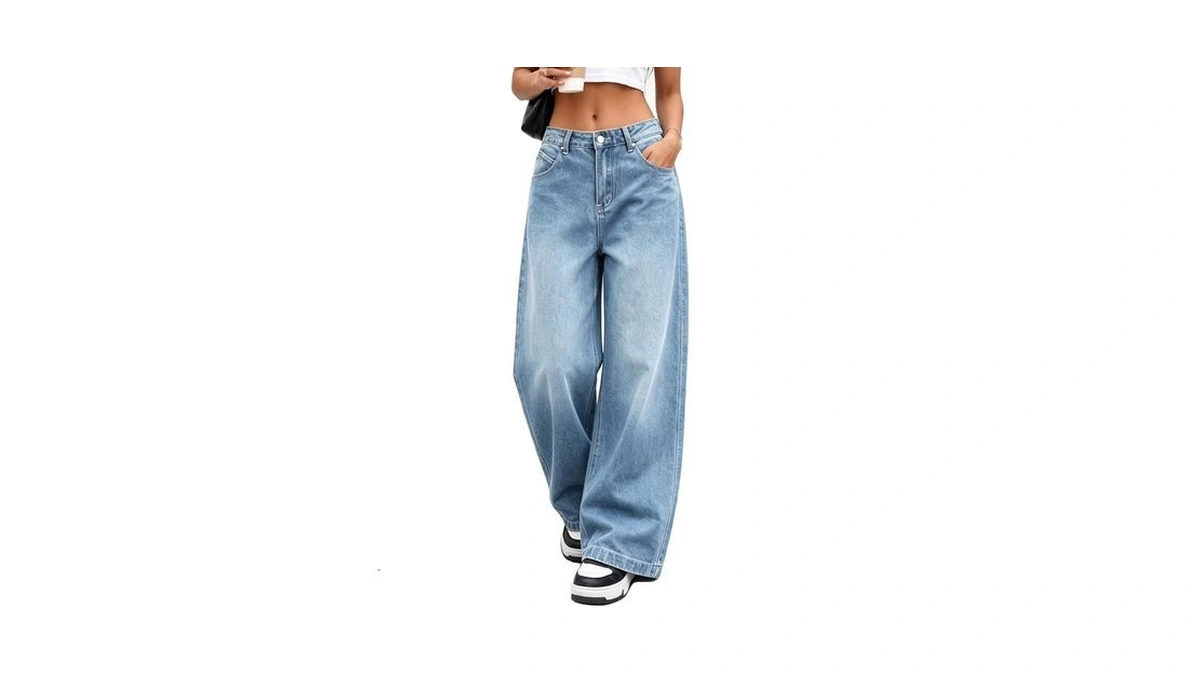 Emmiol Women Wide Leg Baggy Jeans Mid Waist Y2k Boyfriends