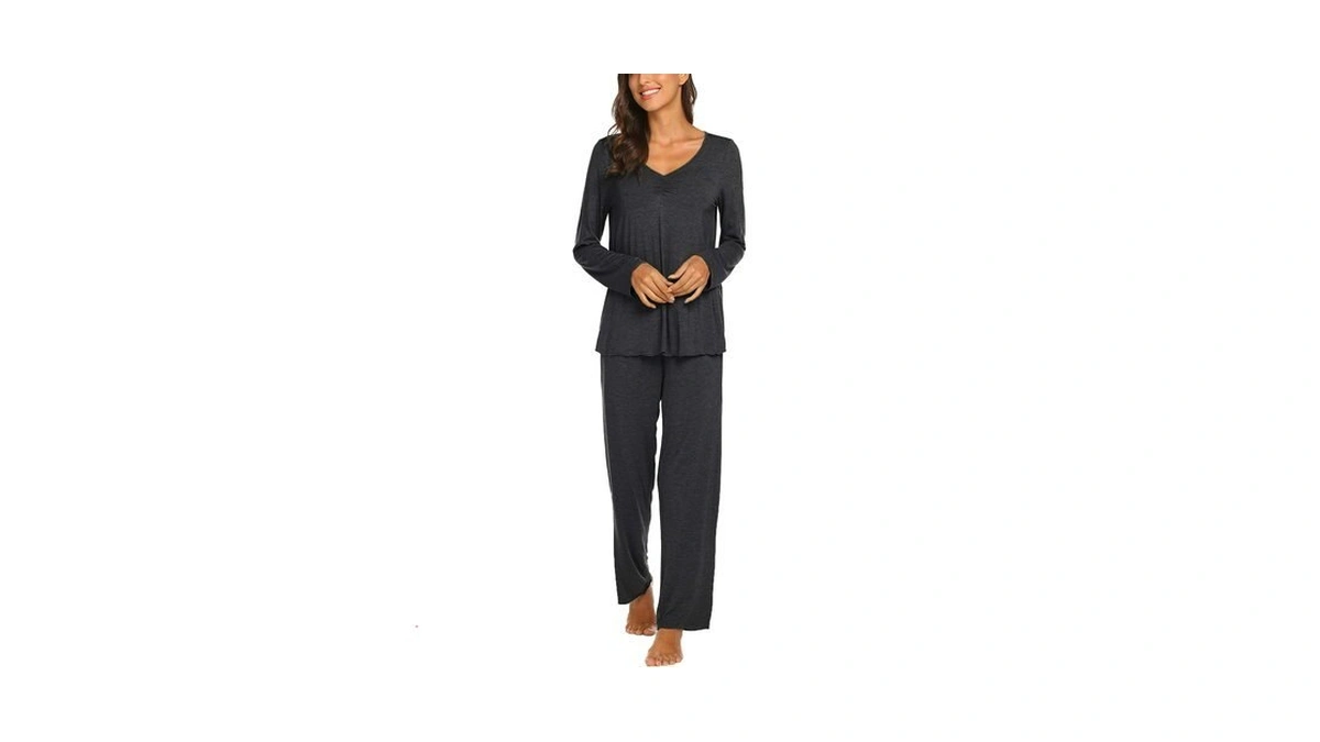 Ekouaer Pajamas For Women Set Long Sleeve Pleated Top And