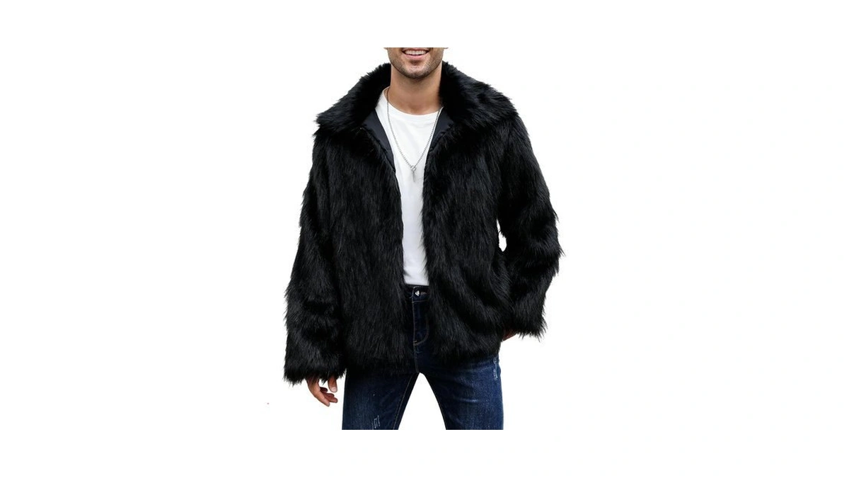 Eisctnd Men's Faux Fur Coat, Warm Fluffy Fuzzy Fleece Jacket