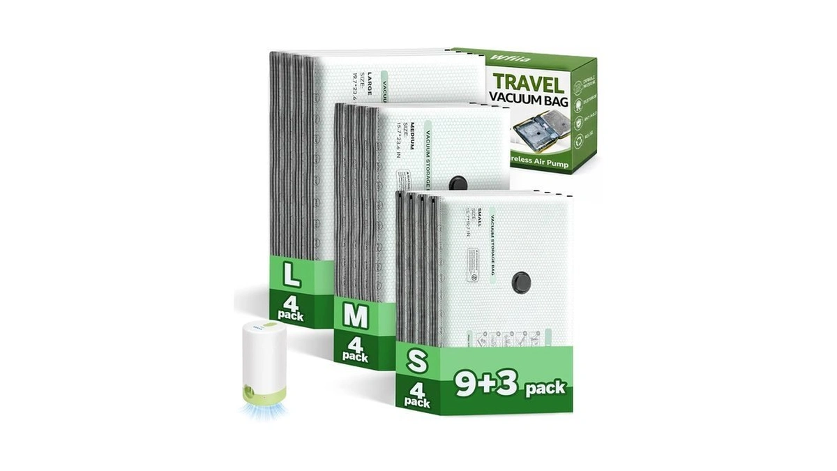 9+3 Packs Vacuum Bags For Travel With Rechargeable Pump, 3