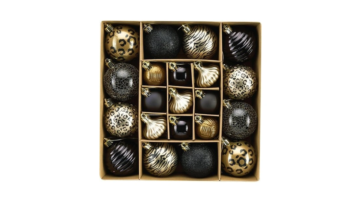 Decorbyhannah 21ct Black And Gold Christmas Ornaments Set Tree Decorations
