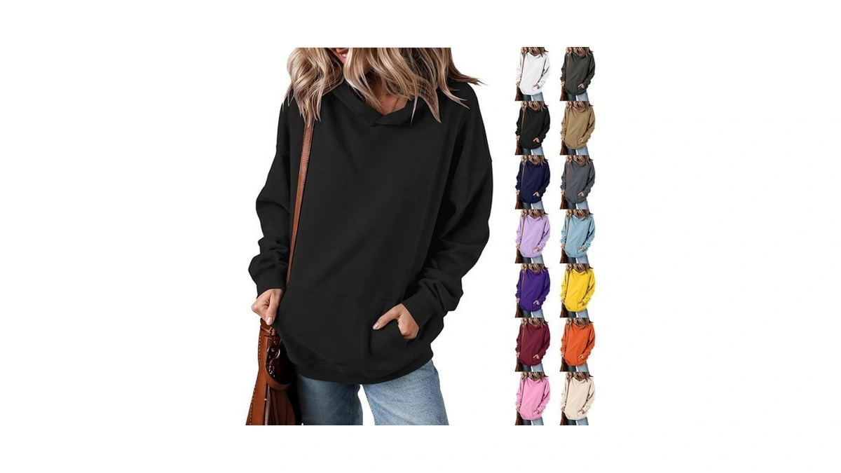 Hooded Sweatshirt For Women Fleece Sweat Shirt Solid Sweatshirt With