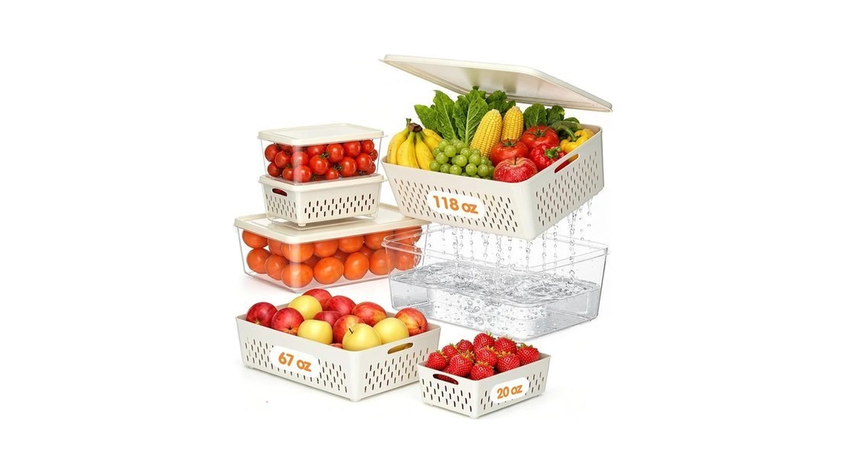 4 Pack Fruit Storage Containers For Fridge, Plastic Food Storage