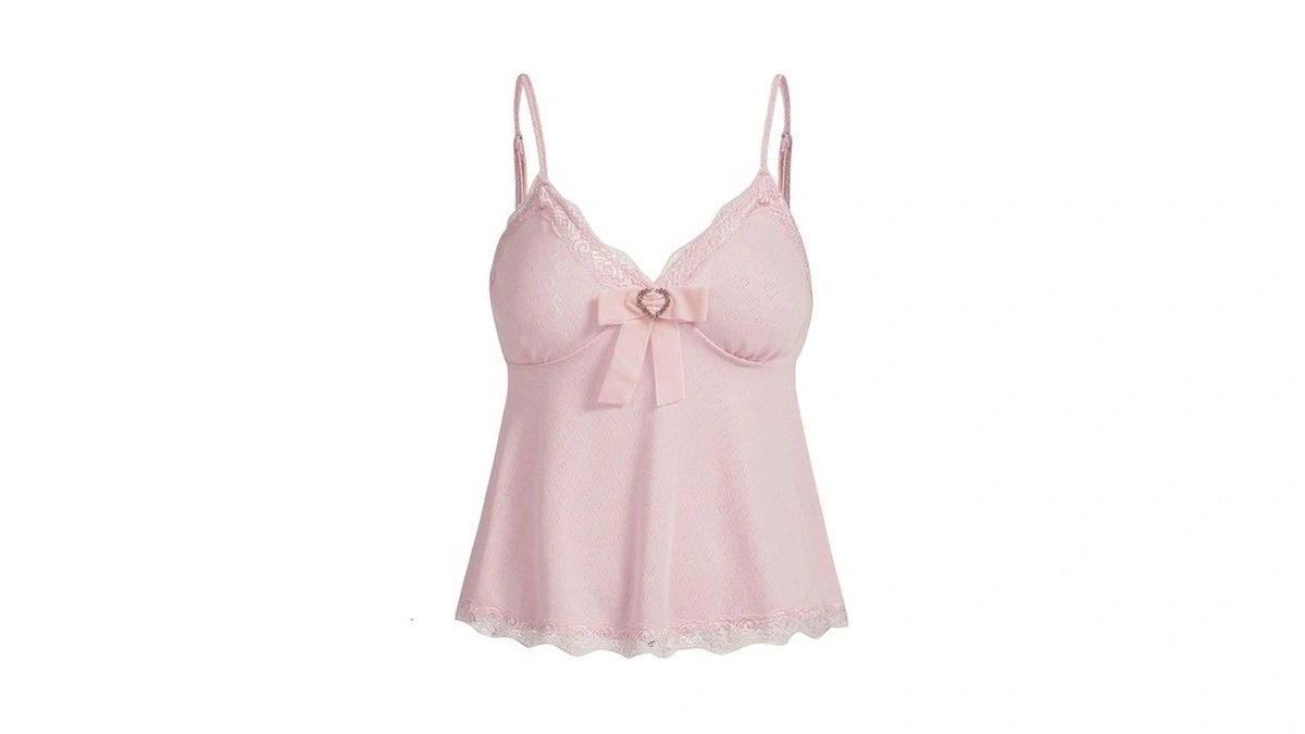 Shenhe Women's Y2k Lace Babydoll Camisole Coquette Eyelet Cute Bow