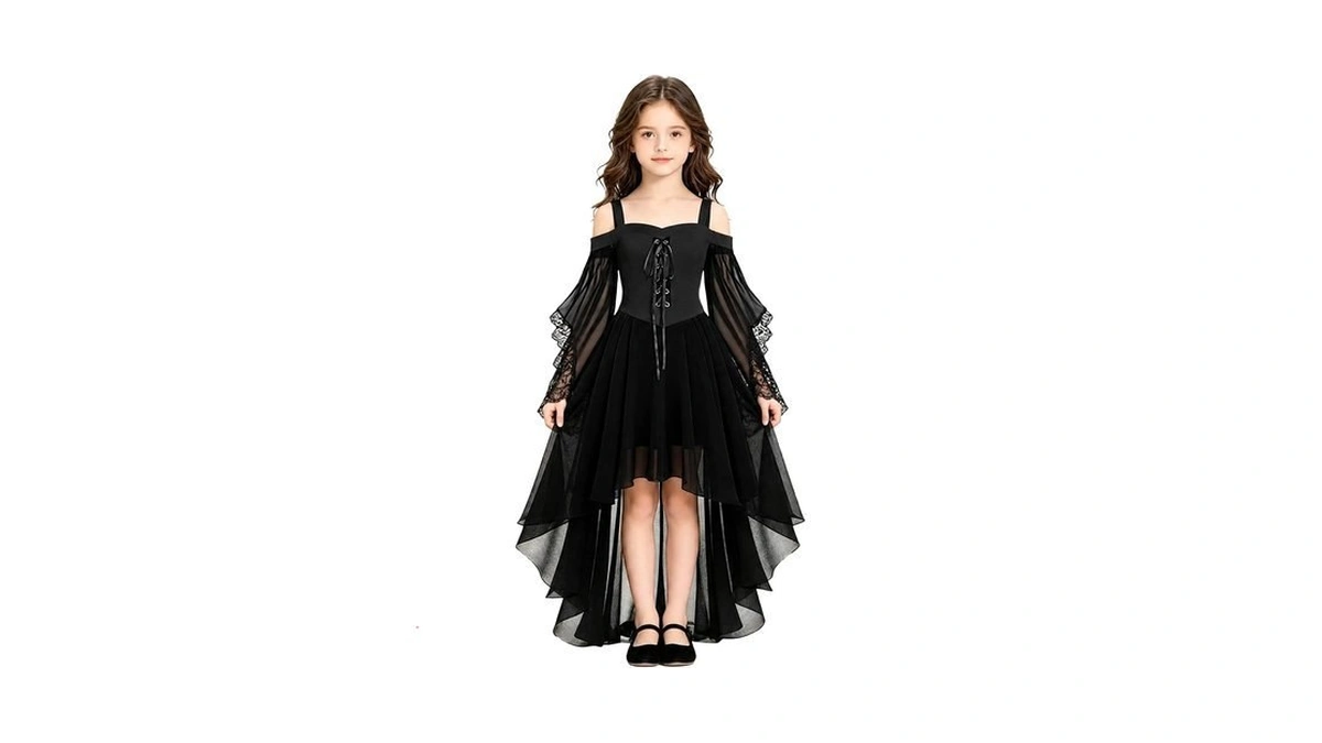 Halloween Witch Dress Girls Off The Shoulder Mesh Gothic Halloween