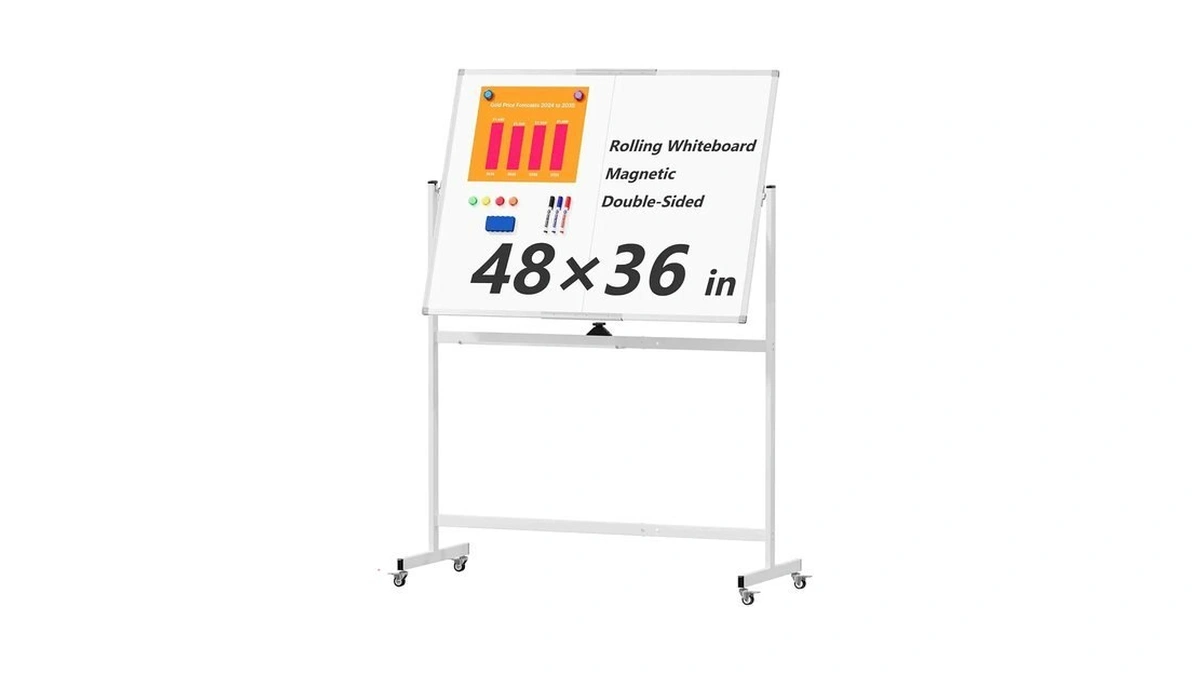 Large Rolling Whiteboard On Wheels, 48" X 36" Double-sided Mobile