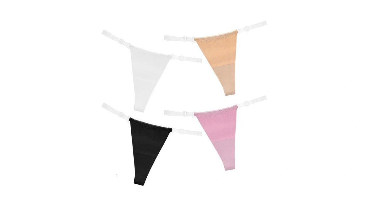 Amaxiu 4 Pack Women's Clear Strap Thong, Invisible No Show