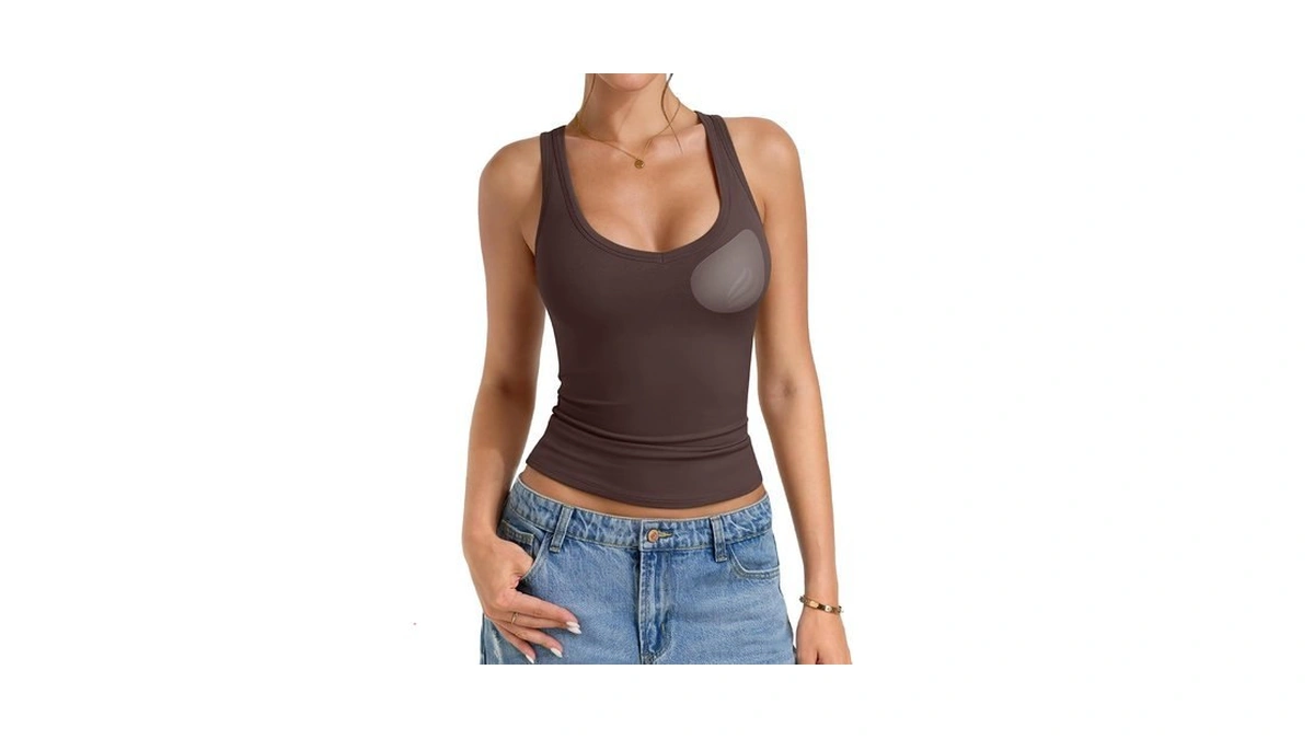 Pinkmstyle Women's U-neck Tank Top With Built-in Pads Double Lined
