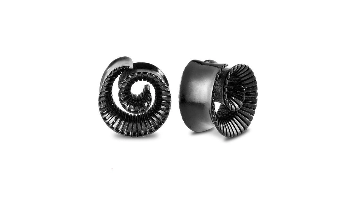 Oyaface 2pcs Black Round Spiral Saddle Stainless Steel Ear Tunnels