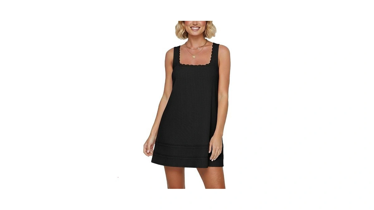 Coloquin Women Sleeveless Square Neck Bobydoll Tank Mini Dress Sundress