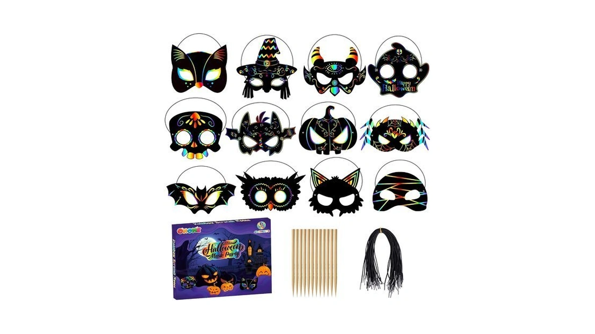 Ohome Halloween Games - 24 Pcs Rainbow Scratch Mask