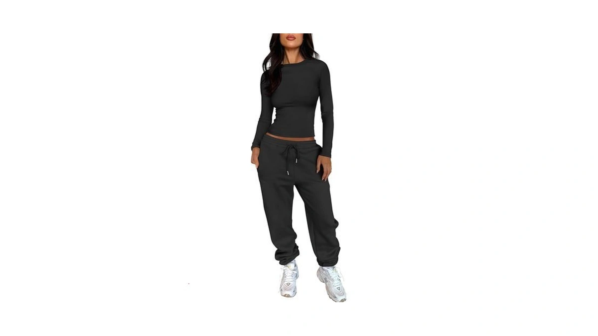 Anrabess Womens Sweatsuits 2 Piece Outfits Joggers Sets Black Large