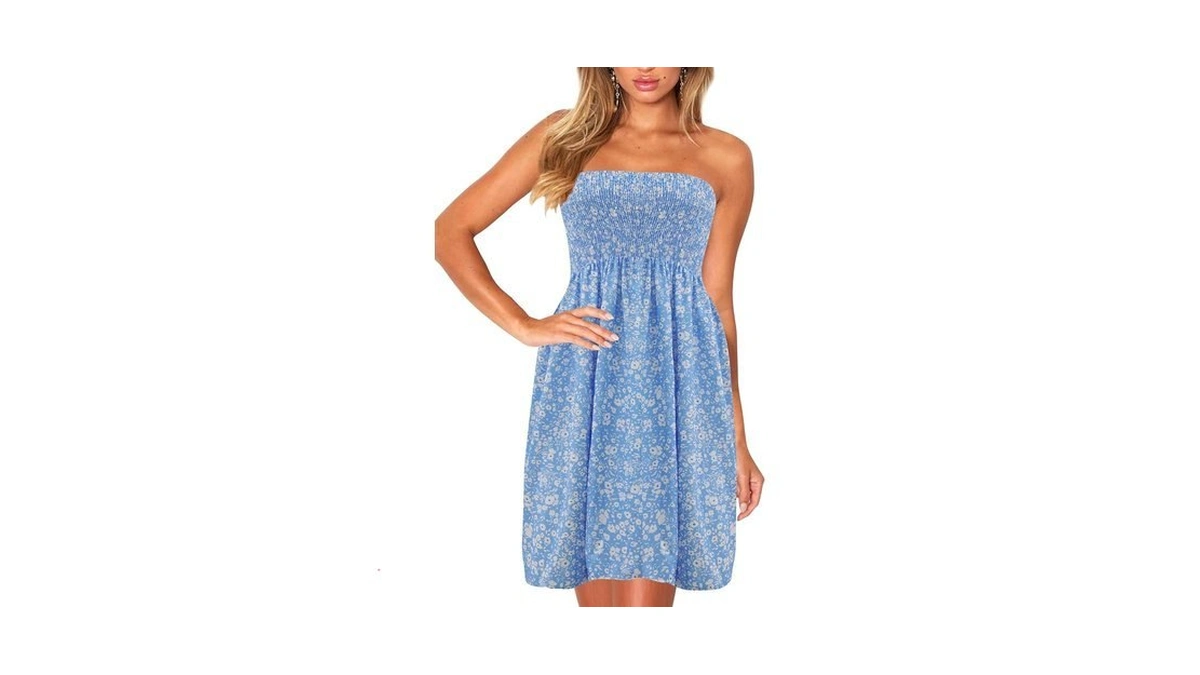 Plus Size Tube Top Dress Women Boho Floral Terry Cloth