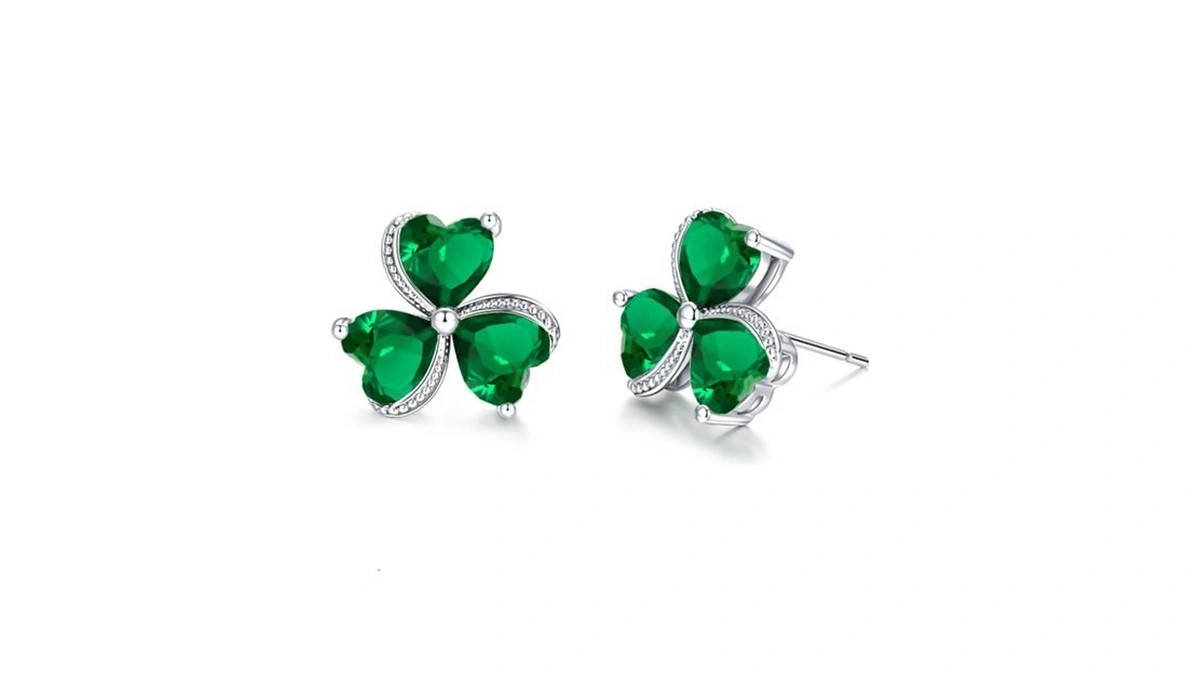 Vonssy Clover Earrings Stud Shamrock Irish Patricks Jewelry For Women