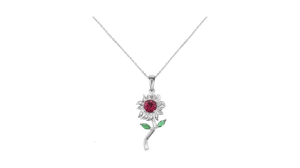 Tyzcos Sunflower Necklace 925 Sterling Silver Ruby Jewelry For Women