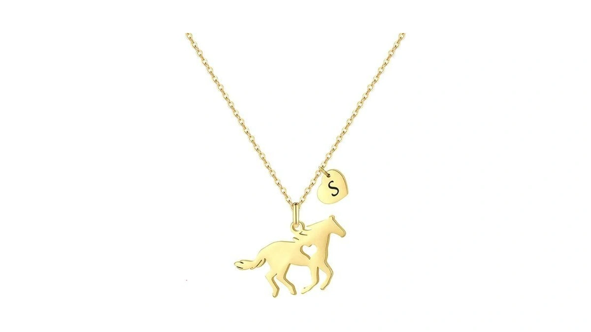 Monooc Horse Gifts: Gold Heart Initial S Necklace - Cute