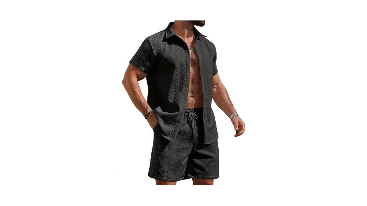 Baphity Men's 2 Piece Short Sleeve Shirt & Shorts, Summer