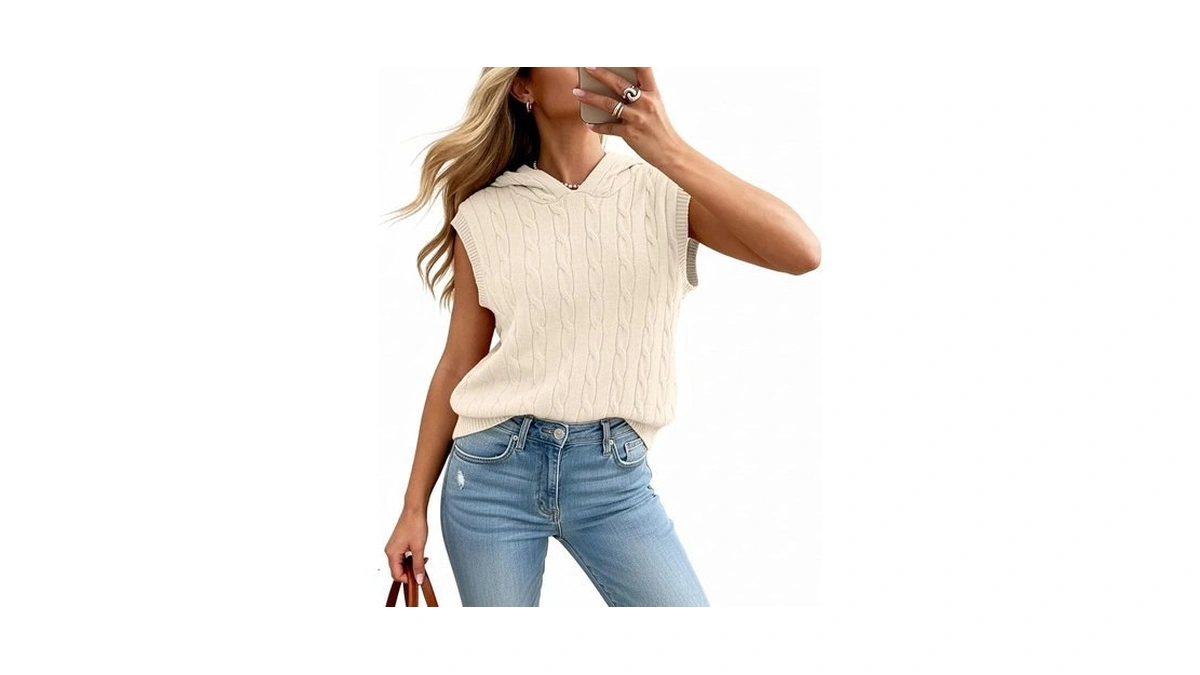 Women's Hooded Cable Knit Sweater Vest Sleeveless Pullover 2026