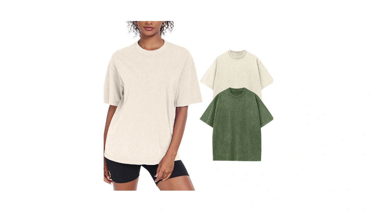 Womens Washed Vintage Oversized T-shirt Baggy Workout Tops Short Sleeve