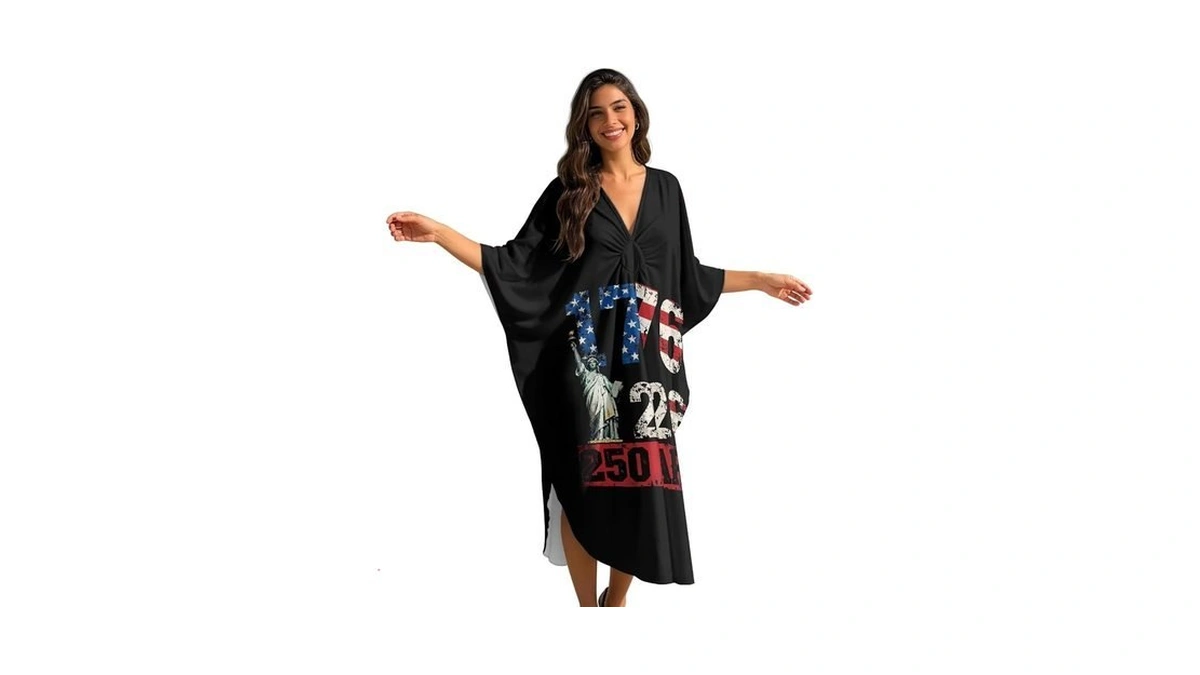 Quidrwyo Black America 250th Anniversary Women's Plus Size Beach Kaftan