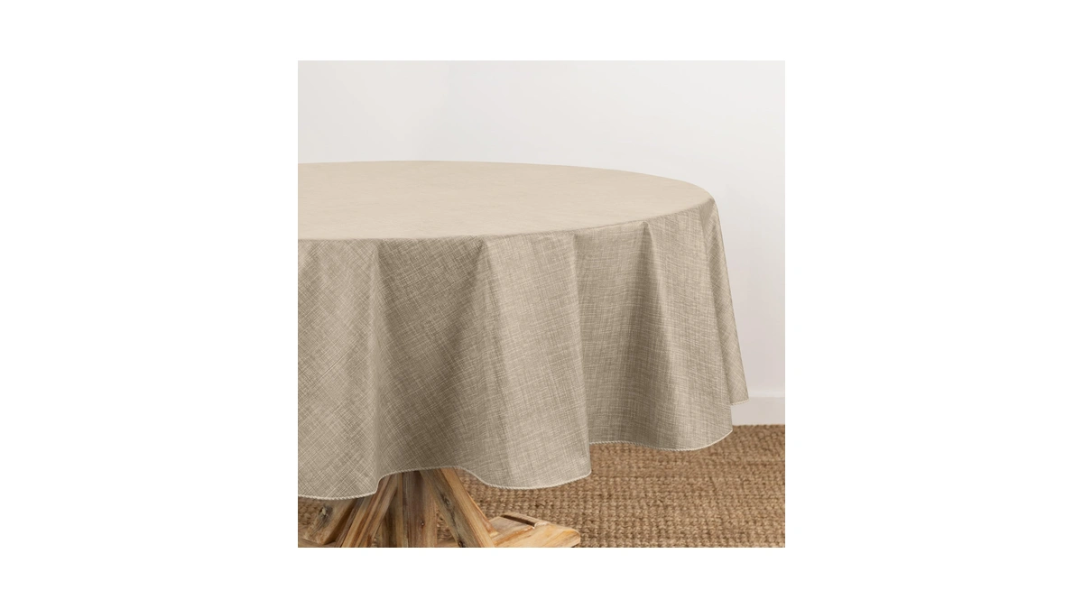 Threadmade Monterey Linen Texture Vinyl Indoor/outdoor Tablecloth, Taupe - 70"