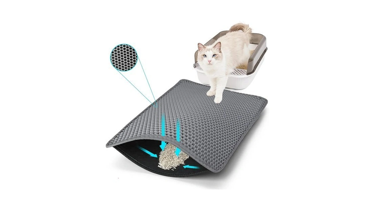 Cat Litter Mat 22"x14.5", Double Layer Waterproof Litterbox Mat, Gray
