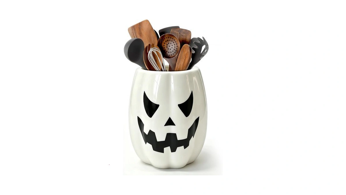 Pinata Halloween Kitchen Decor, Ceramic Halloween Pumpkin Utensil Holder