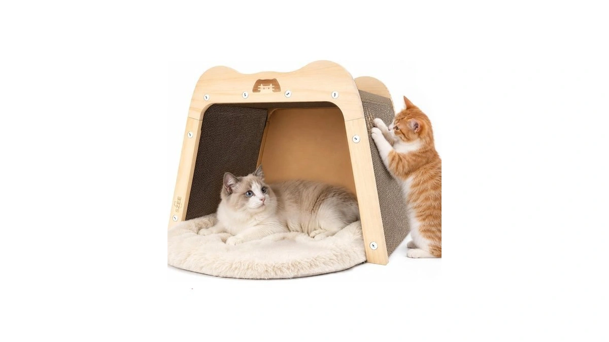 Szee Cat Scratcher Bed And Solid Wood Cardboard Cat House