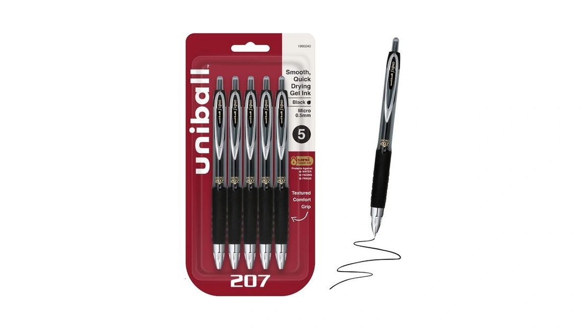 Uniballβ’ 207 Gel Pens, Black Ink, 0.5mm Micro Point, Retractable,