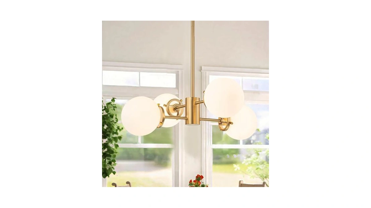 Zicbol Gold Sputnik Chandelier With Milk Glass Globes, 23.6" 4-light