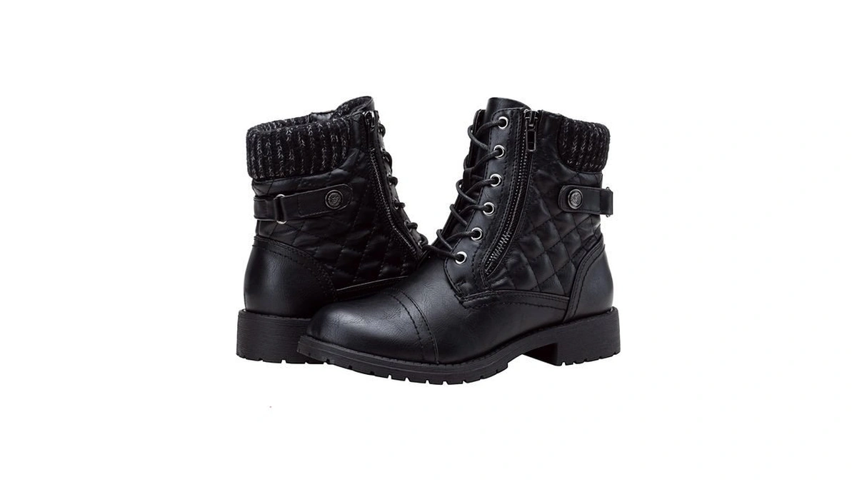 Vepose Women's Black Zipper Lace Up Combat Ankle Boots, Size