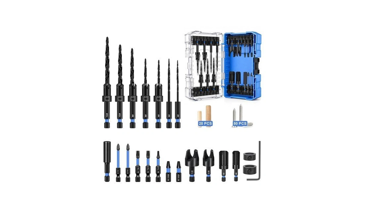 Countersink Drill Bit Set 22pcs With 20 Wood Plugs &