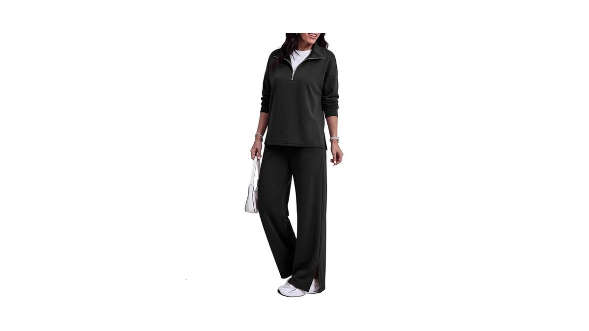 Anrabess Two Piece Sets For Women Half Zip Sweatsuits,black,m