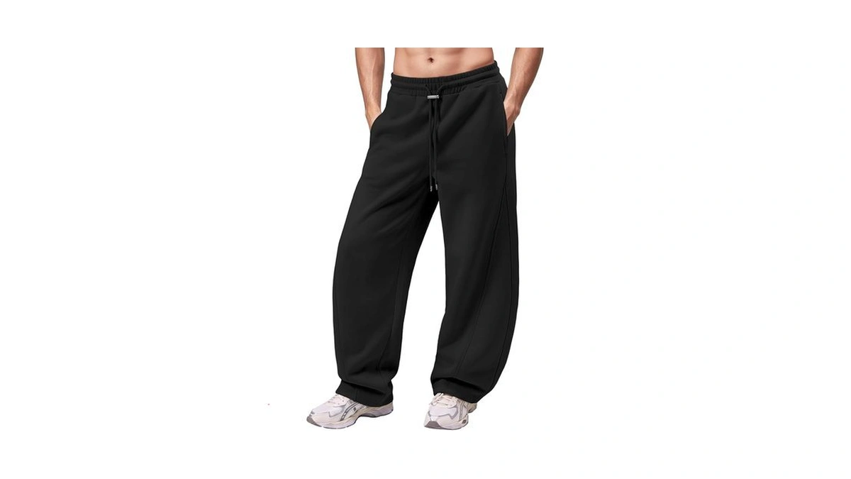 Jemldl Men's Baggy Fleece Sweatpants Wide Leg Barrel Pants Black
