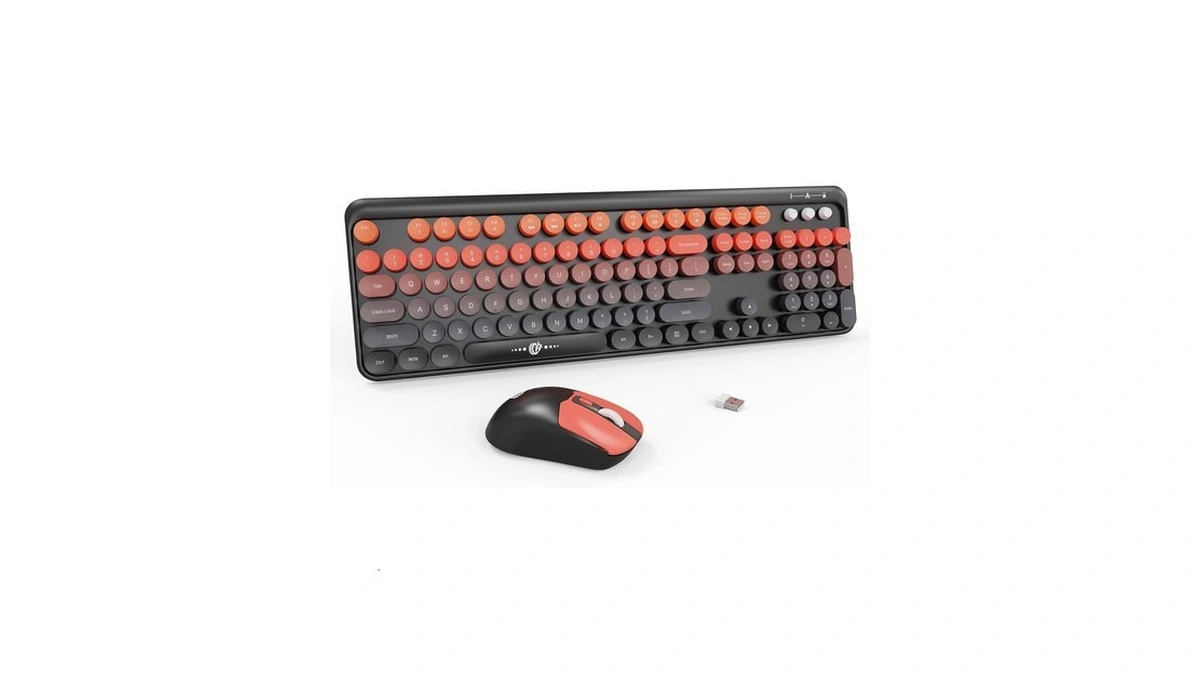 Orange Keyboard And Mouse Wireless,retro Round Keys,for Pc Laptop