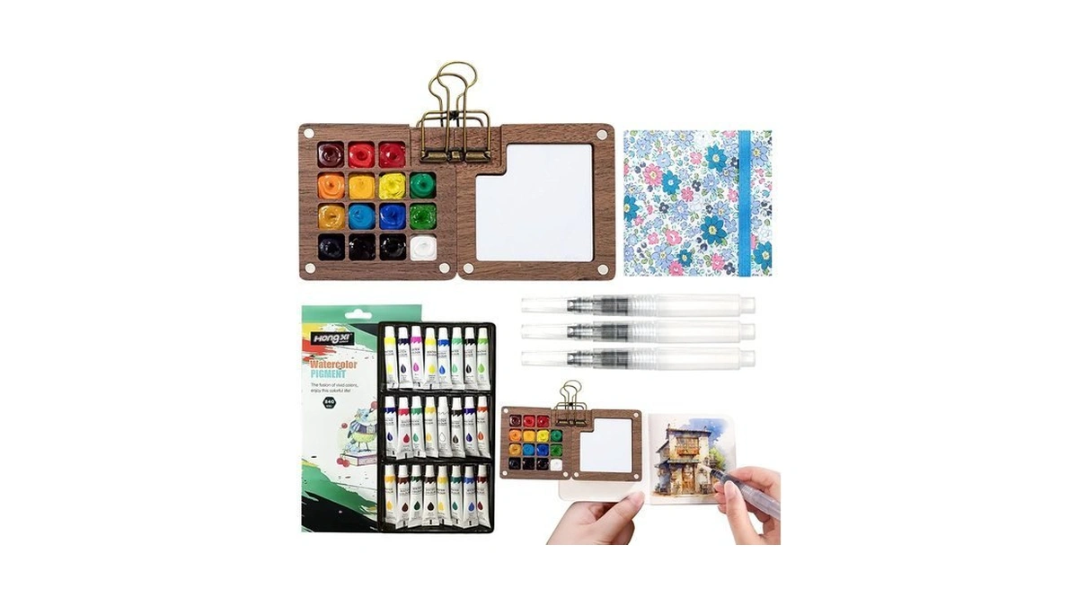Mini Portable Watercolor Paint Set, 24 Colors Pocket Watercolor Travel