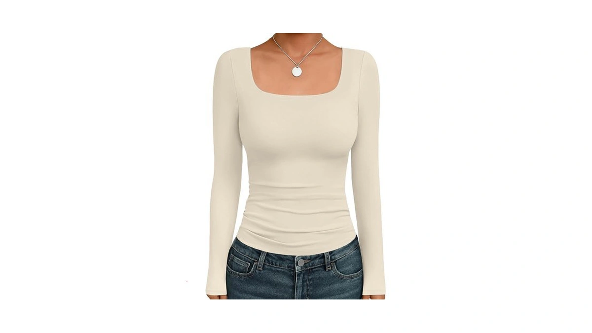 Ekouaer Square Neck Tops For Women Long Sleeve Shirts Y2k