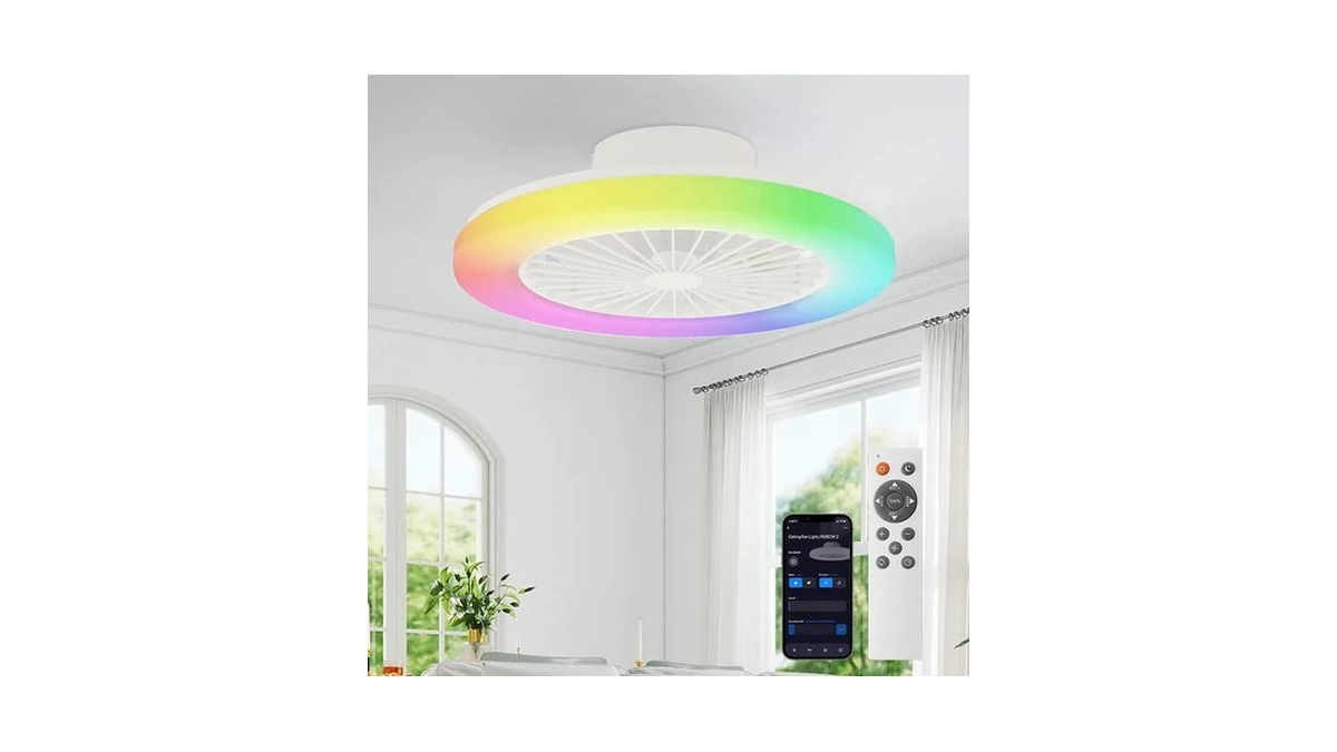 18.9" Rgb Flush Mount Ceiling Fan With Light, 6 Speeds