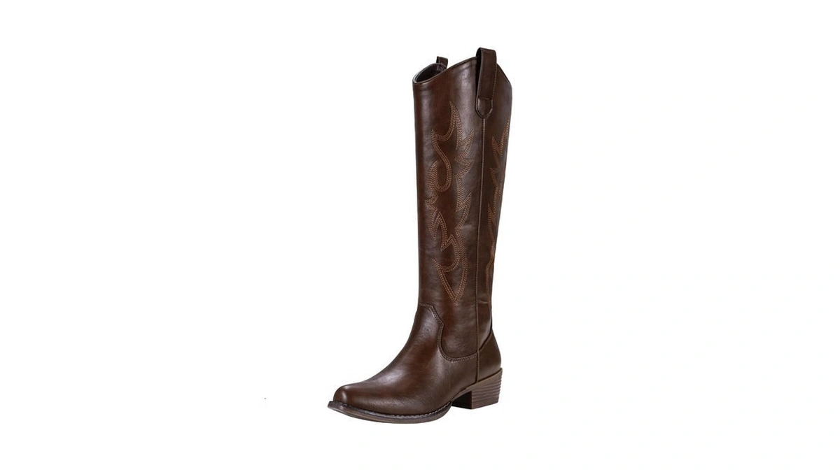 Jeossy Women's Whisky Low Heel Knee High Cowboy Boots, Size