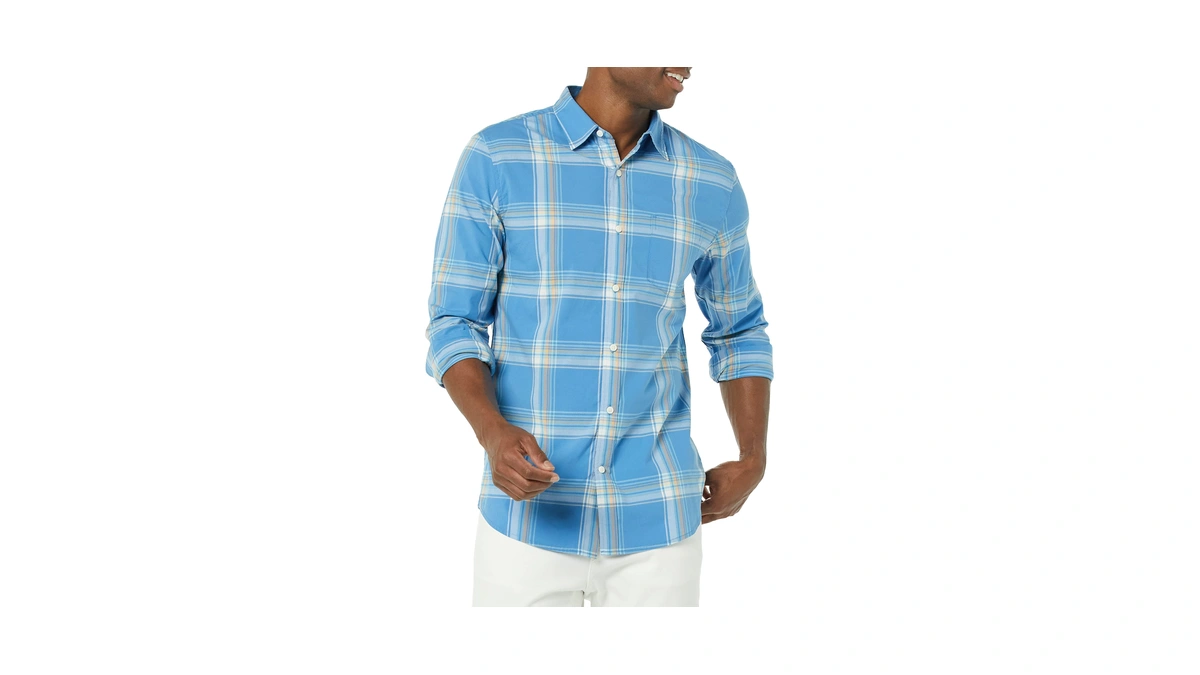 Amazon Essentials Men's Long-sleeve Slim-fit Stretch Poplin Shirt Shirt, Light