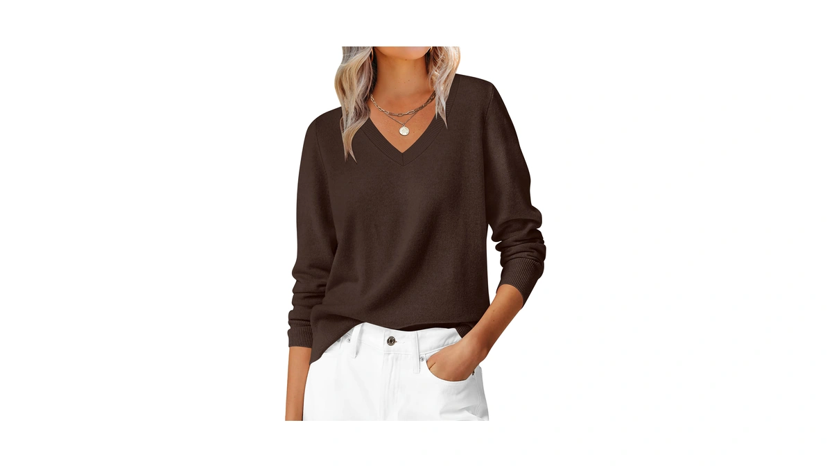 Anrabess Women’s Fall Long Sleeve V Neck Lightweight Sweaters Top