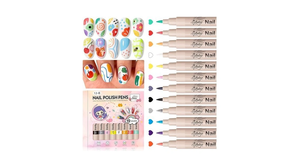 Gellaktik Nail Art Pens,12 Colors 0.7mm 3d Nail Polish Pens