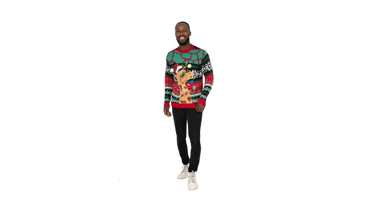 Blizzard Bay Men's Ugly Christmas Sweater Light Up, Giraffe Green,