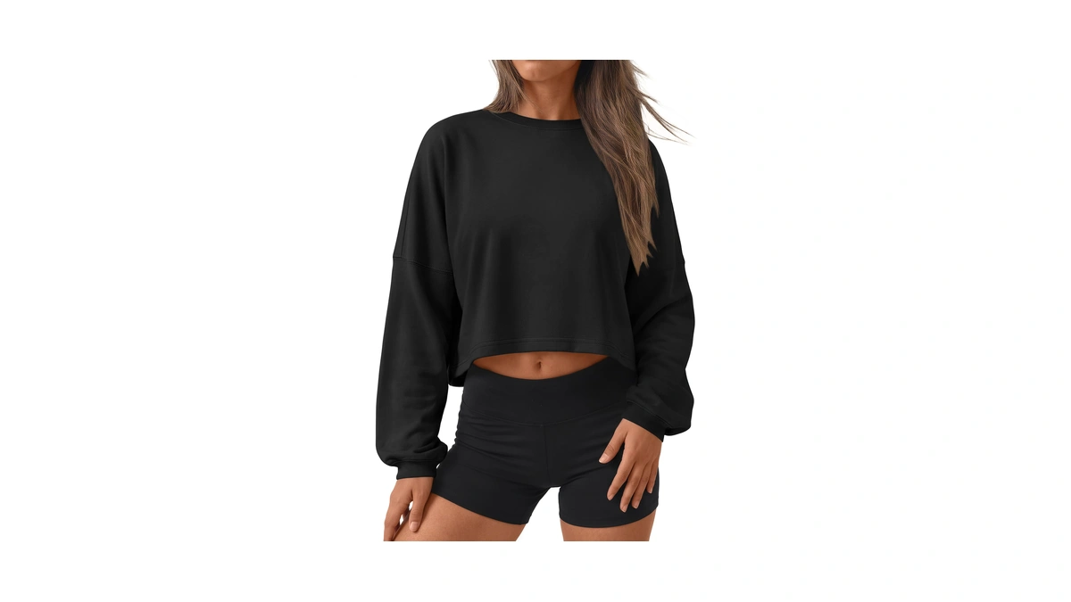Trendy Queen Womens Cropped Tops Crewneck Sweatshirts Long Sleeve Clothes