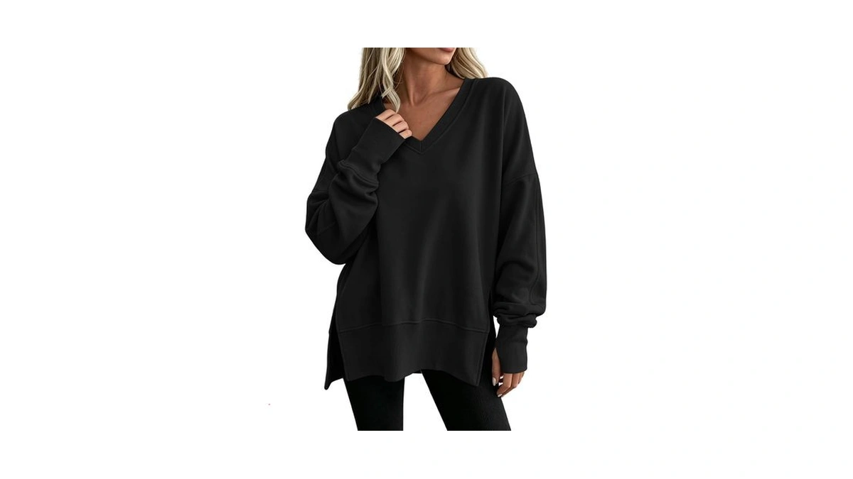 Fpmluxll Sweatshirt For Women Casual Side Slit V Neck Sweaters