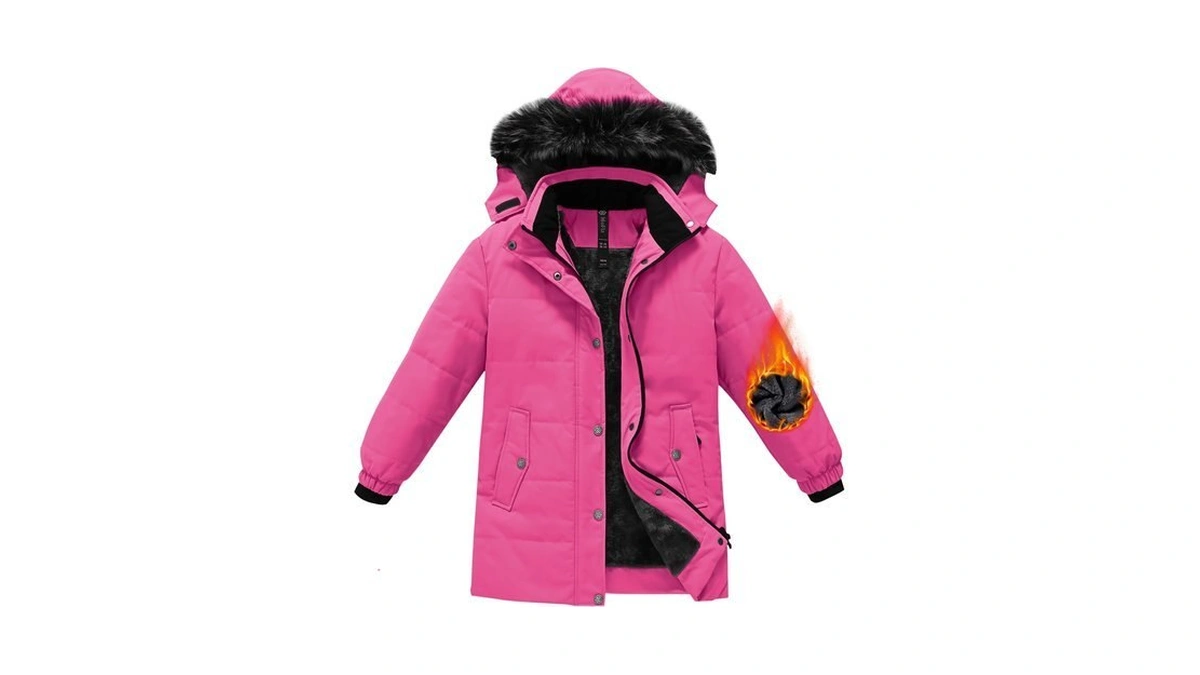 Mofiz Girls Windbreaker Sherpa Lined Long Hooded Jacket For Ski
